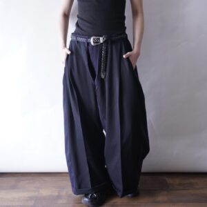 【W / W REMAKE】black × navy stripe docking wide slacks