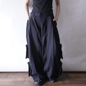 【W / W REMAKE】black × black docking & side cargo pocket wide slacks