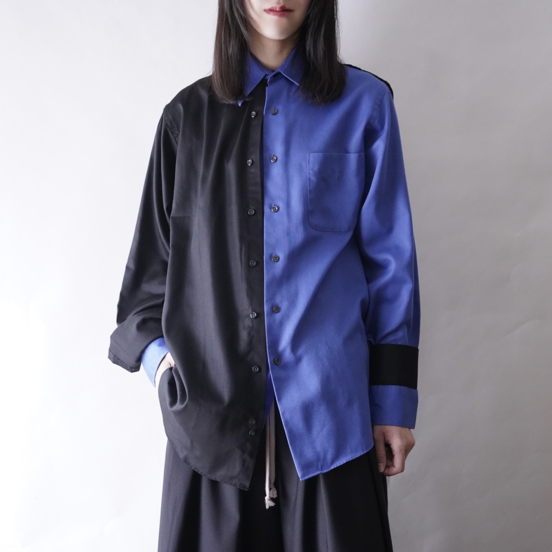 【DOCKING REMAKE】asymmetry black × blue deformed shirt