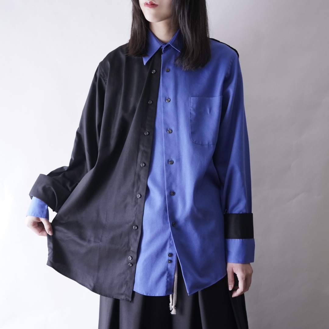 【DOCKING REMAKE】asymmetry black × blue deformed shirt
