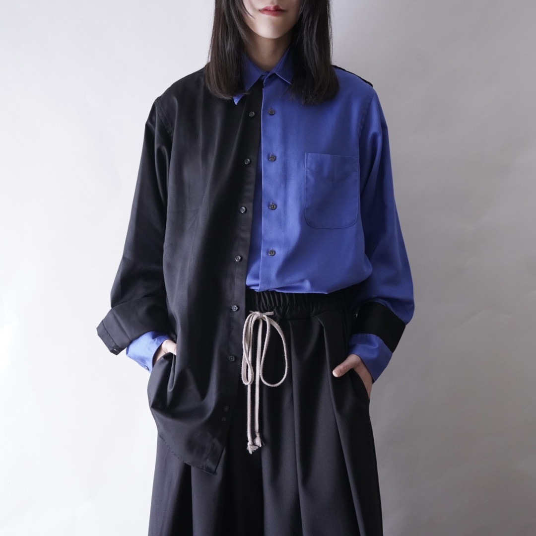 【DOCKING REMAKE】asymmetry black × blue deformed shirt