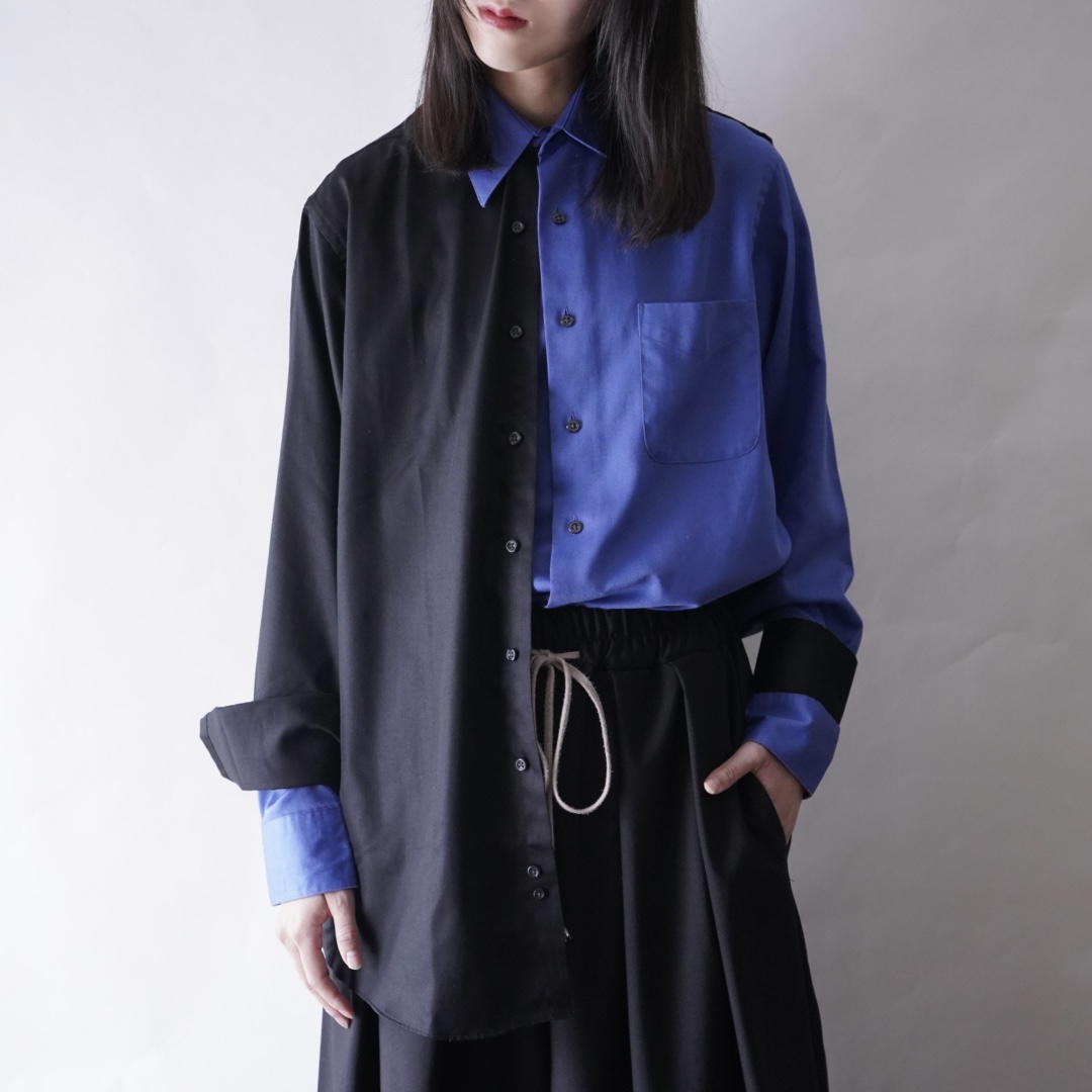 【DOCKING REMAKE】asymmetry black × blue deformed shirt
