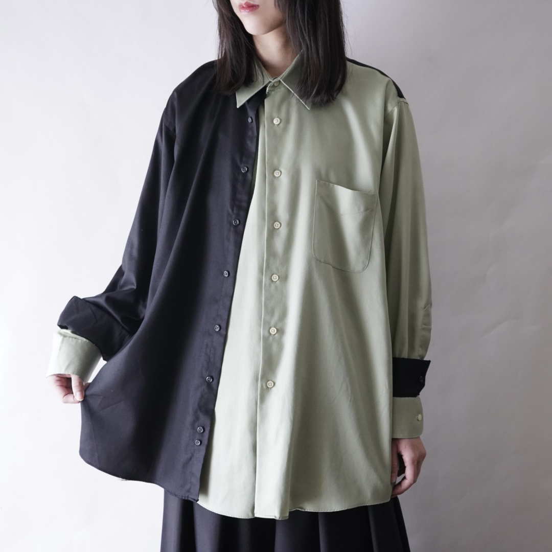 【DOCKING REMAKE】asymmetry black × pistàcchio deformed shirt