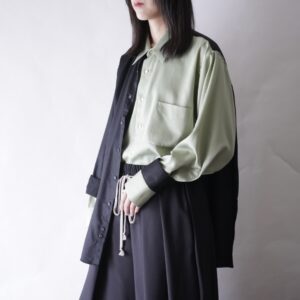 【DOCKING REMAKE】asymmetry black × pistàcchio deformed shirt
