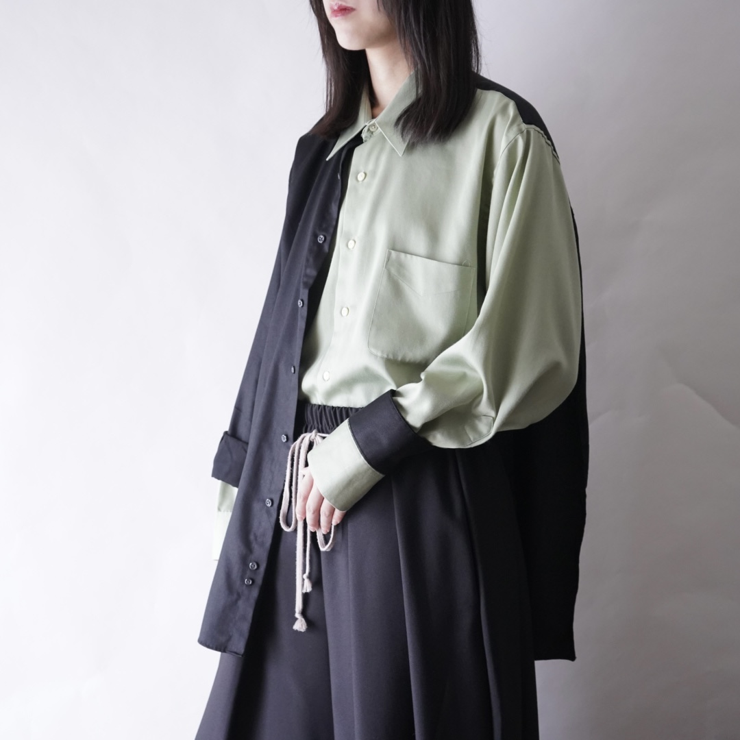 【DOCKING REMAKE】asymmetry black × pistàcchio deformed shirt