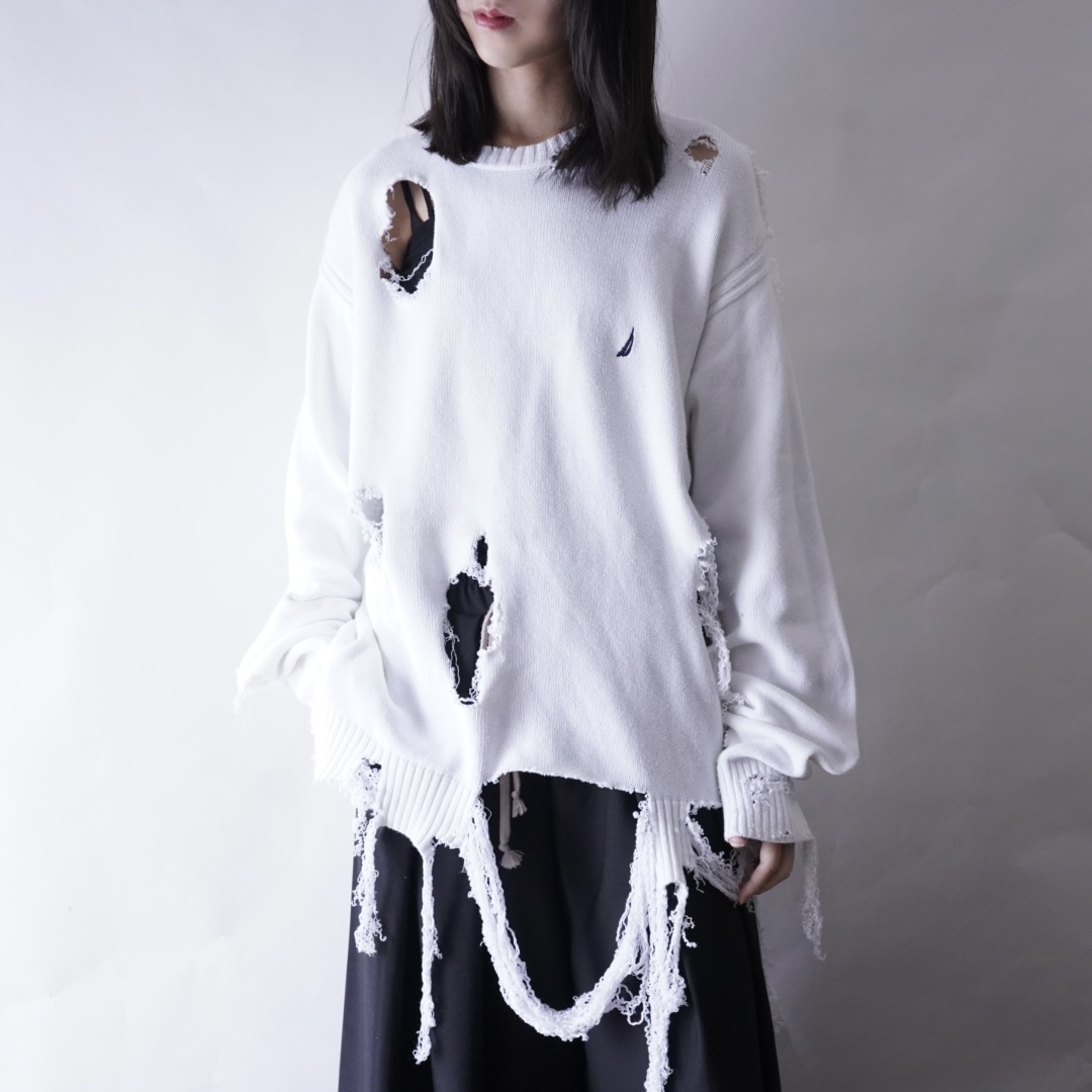 【DRIP REMAKE】NAUTICA BORO custom white knit