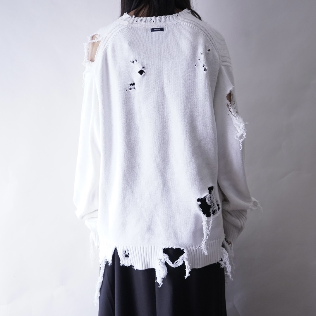 【DRIP REMAKE】NAUTICA BORO custom white knit