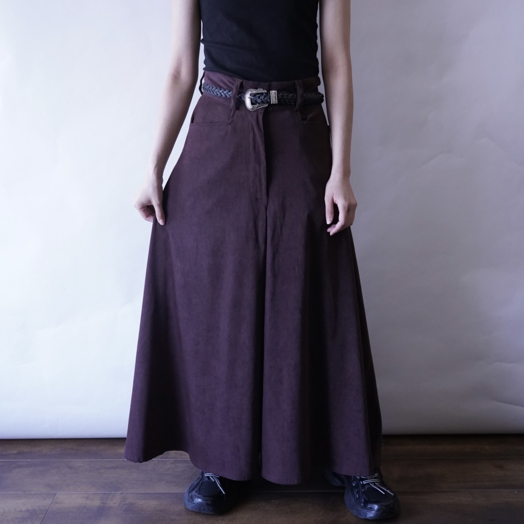 burgundy fake suede super wide hakama pants