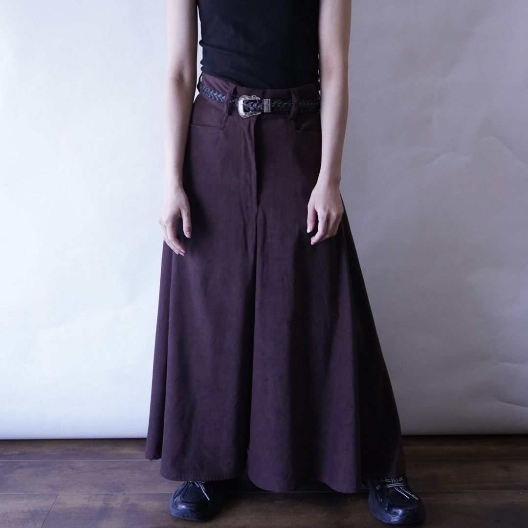burgundy fake suede super wide hakama pants