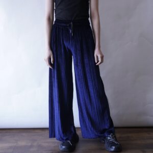 glossy blue velours pleats hakama pants