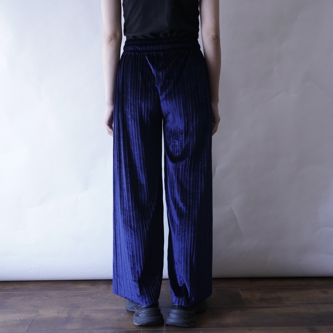 glossy blue velours pleats hakama pants