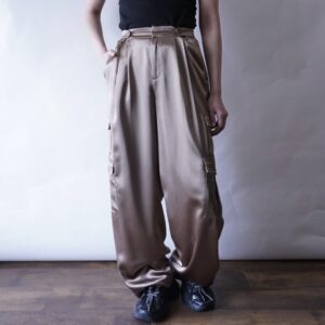 champagne gold glossy drape satin wide cargo pants