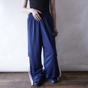 【NIKE】glossy blue side snap gimmick wide track pants
