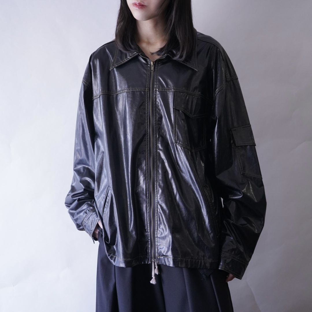 glossy enamel yellow stitch shirt jacket
