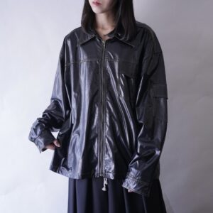 glossy enamel yellow stitch shirt jacket