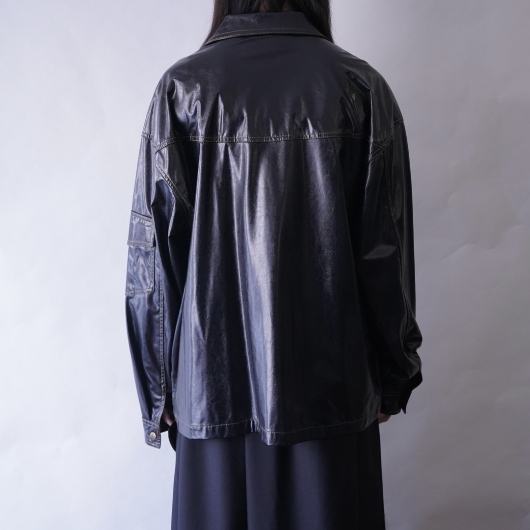glossy enamel yellow stitch shirt jacket