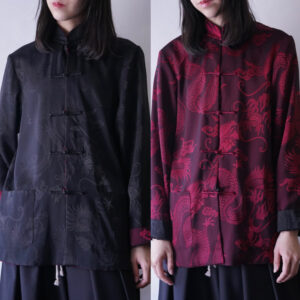 black × wine red glossy China shirt