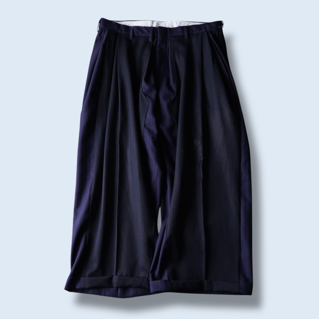 【W / W REMAKE】black × navy stripe docking wide slacks