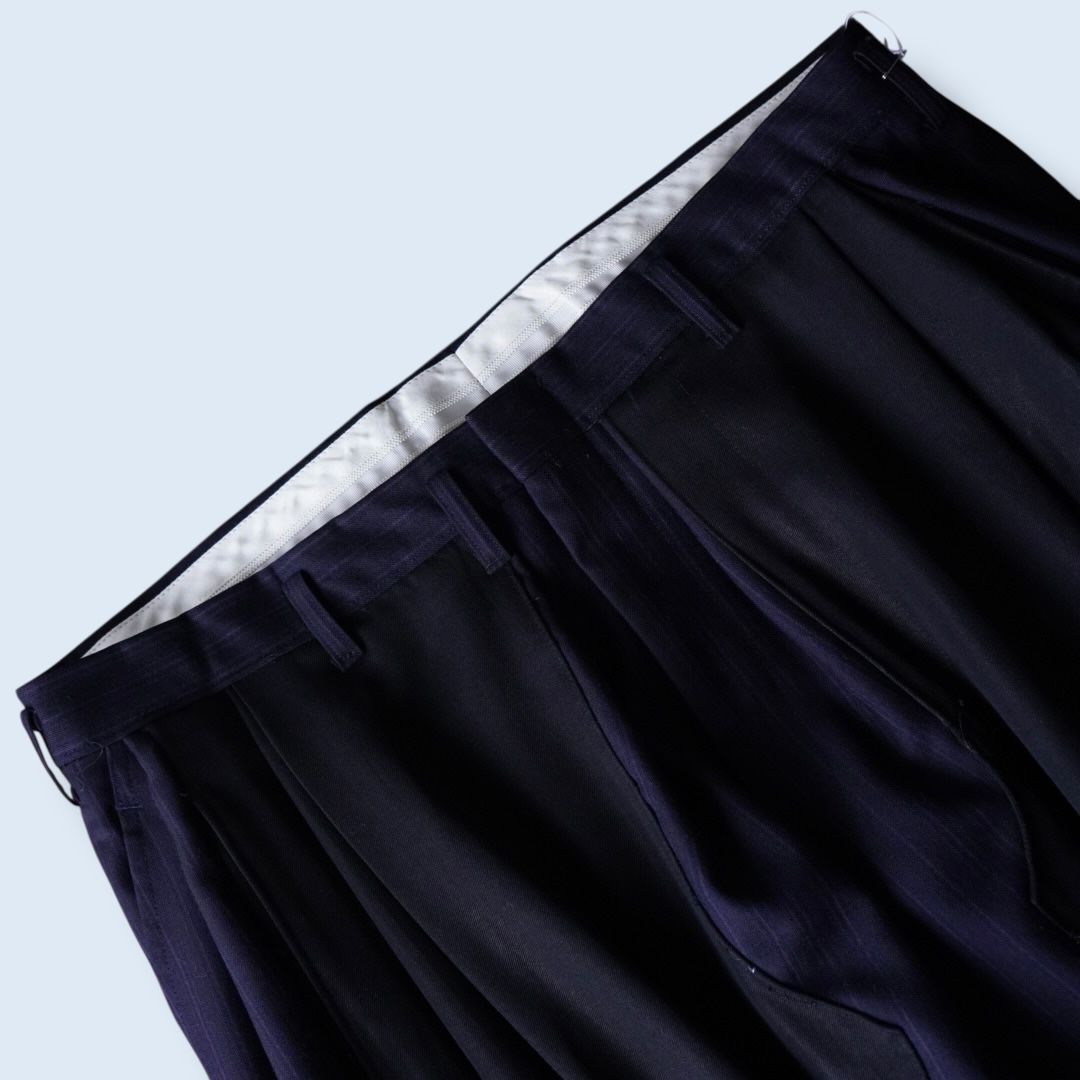 【W / W REMAKE】black × navy stripe docking wide slacks