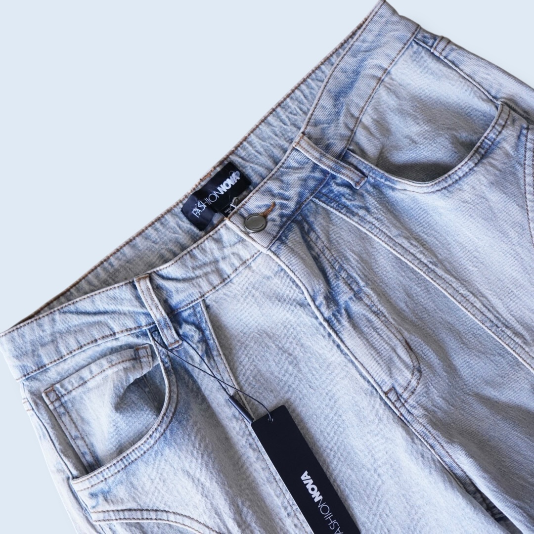 Y2K design bijou ornamental ice blue denim baggy pants