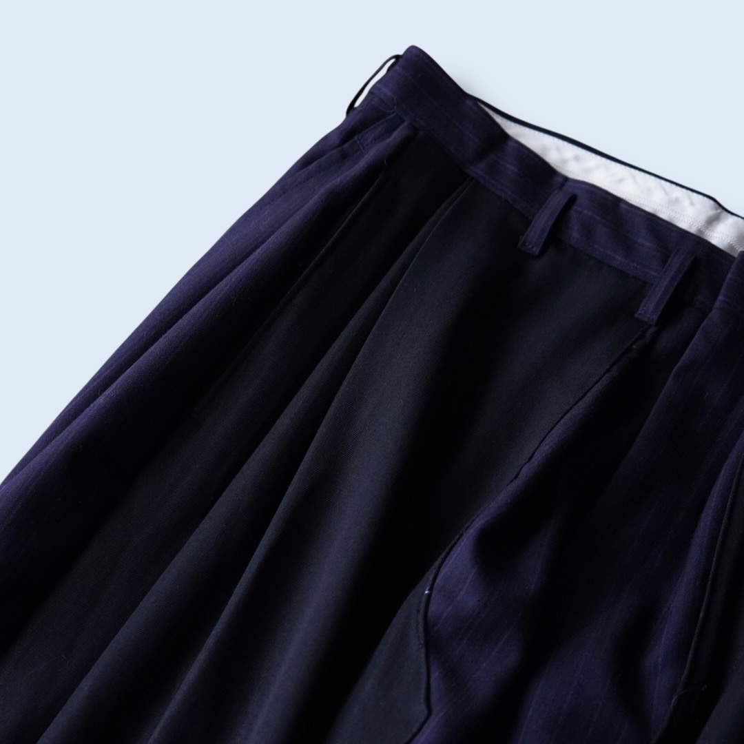 【W / W REMAKE】black × navy stripe docking wide slacks