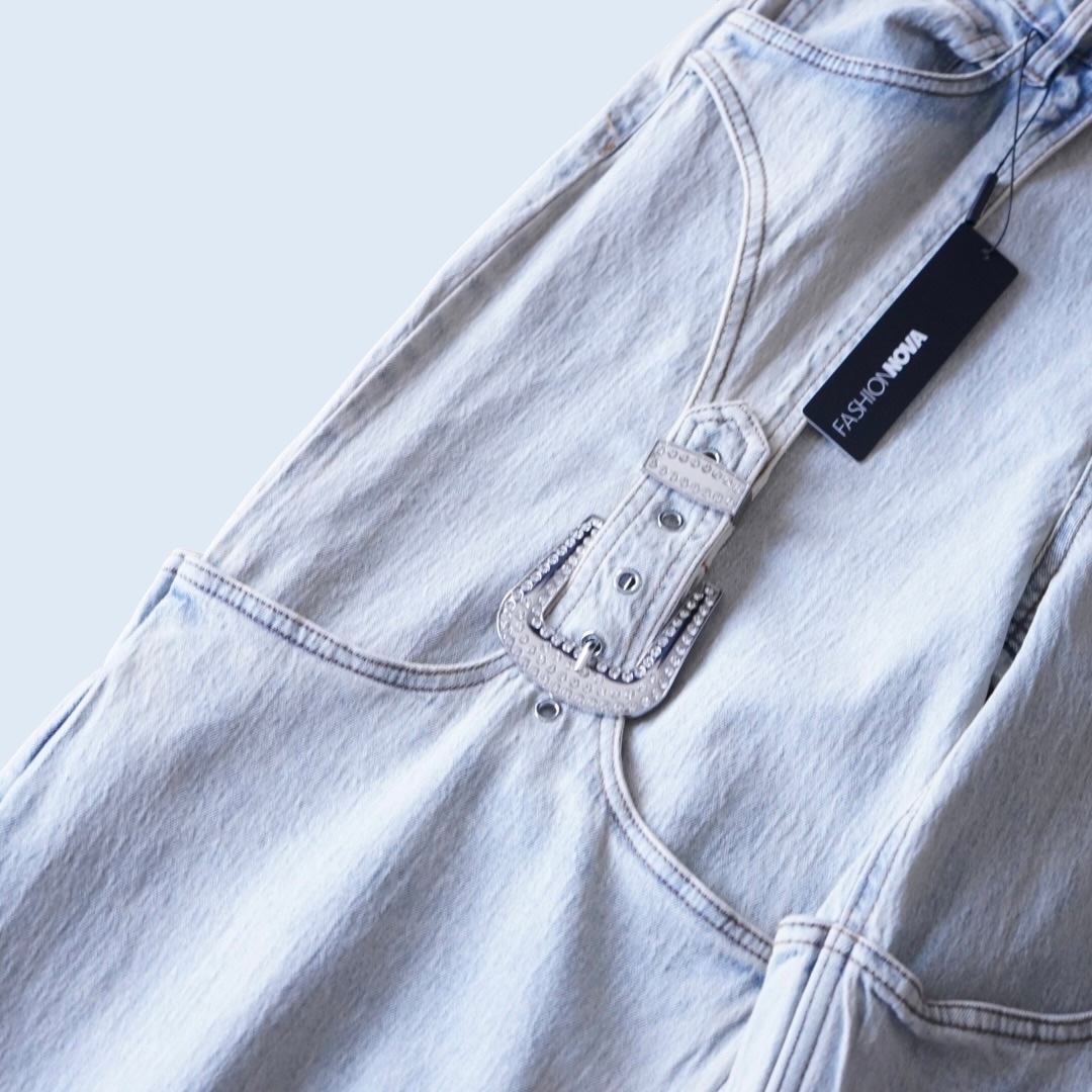 Y2K design bijou ornamental ice blue denim baggy pants