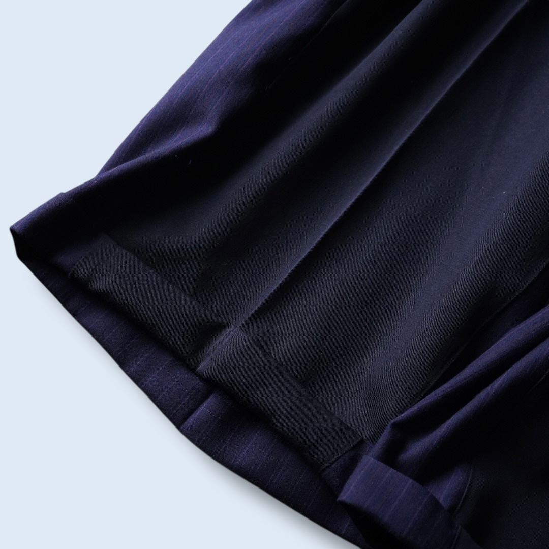 【W / W REMAKE】black × navy stripe docking wide slacks