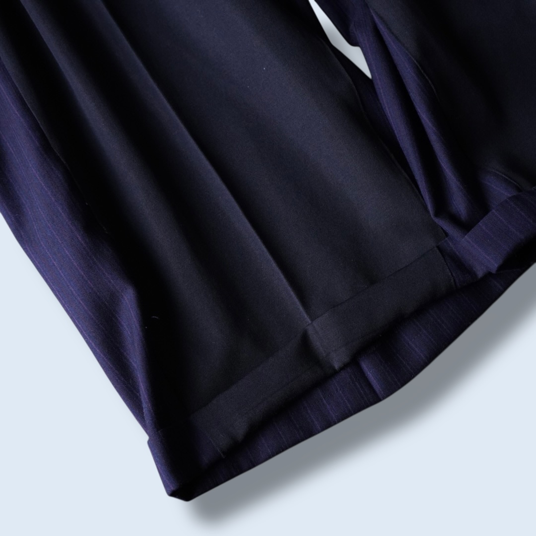 【W / W REMAKE】black × navy stripe docking wide slacks