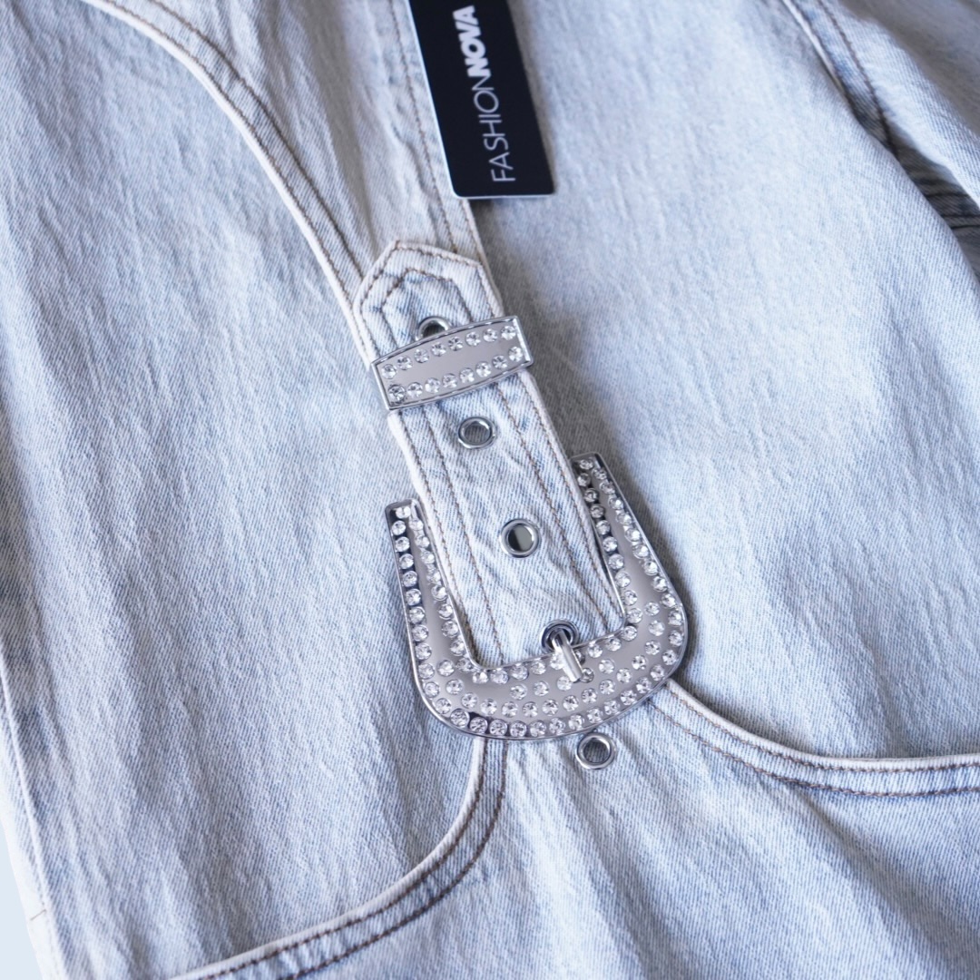 Y2K design bijou ornamental ice blue denim baggy pants