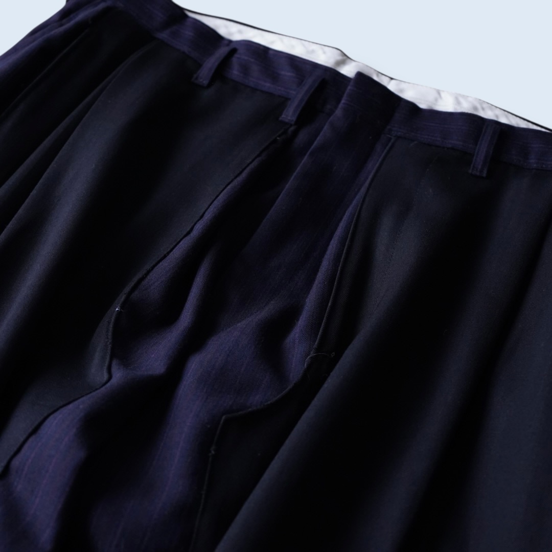 【W / W REMAKE】black × navy stripe docking wide slacks