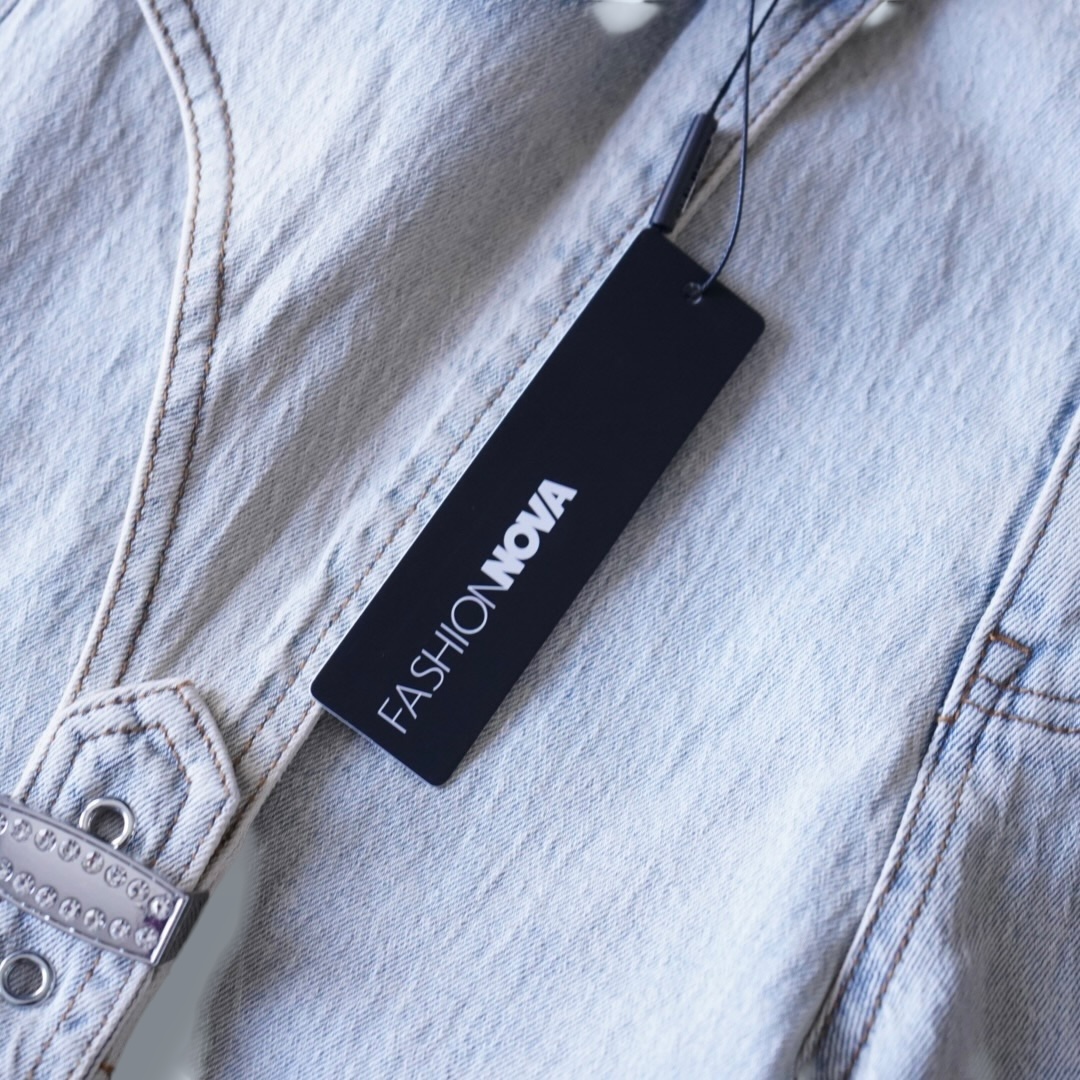 Y2K design bijou ornamental ice blue denim baggy pants