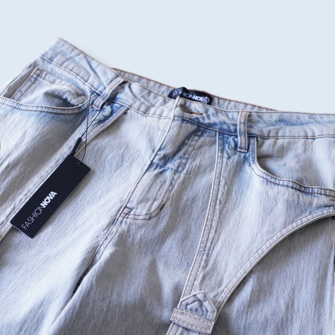 Y2K design bijou ornamental ice blue denim baggy pants