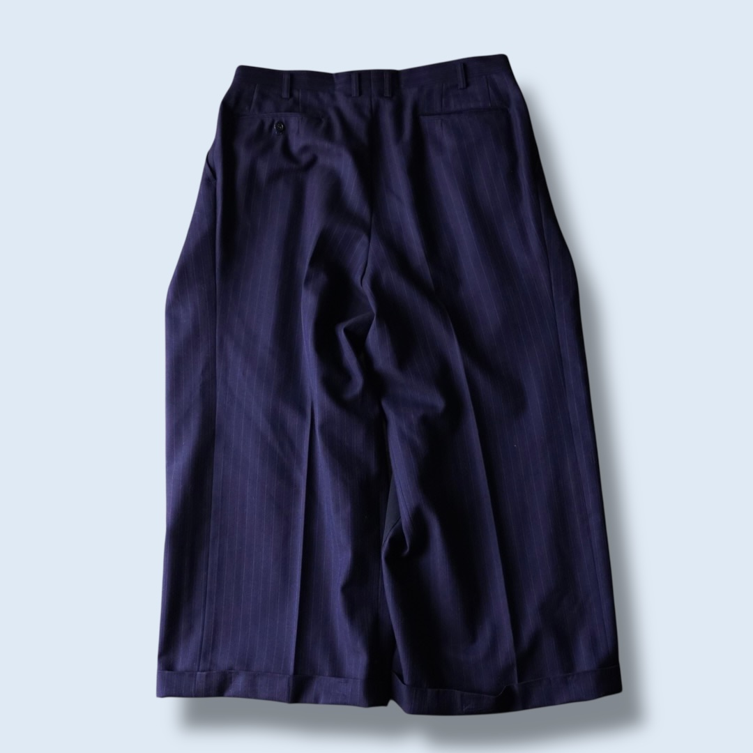 【W / W REMAKE】black × navy stripe docking wide slacks