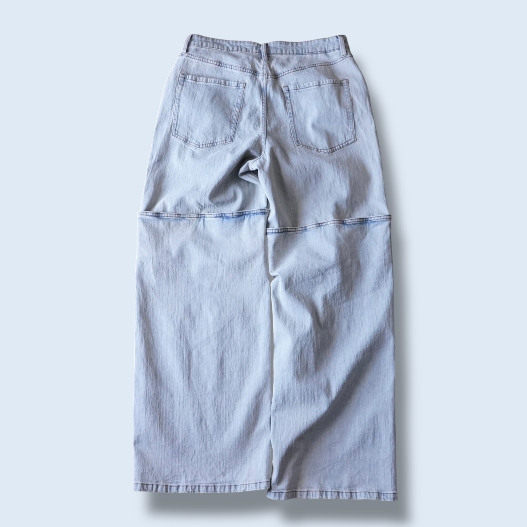 Y2K design bijou ornamental ice blue denim baggy pants