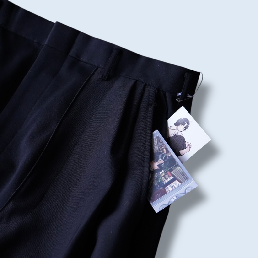 【W / W REMAKE】black × black docking & side cargo pocket wide slacks