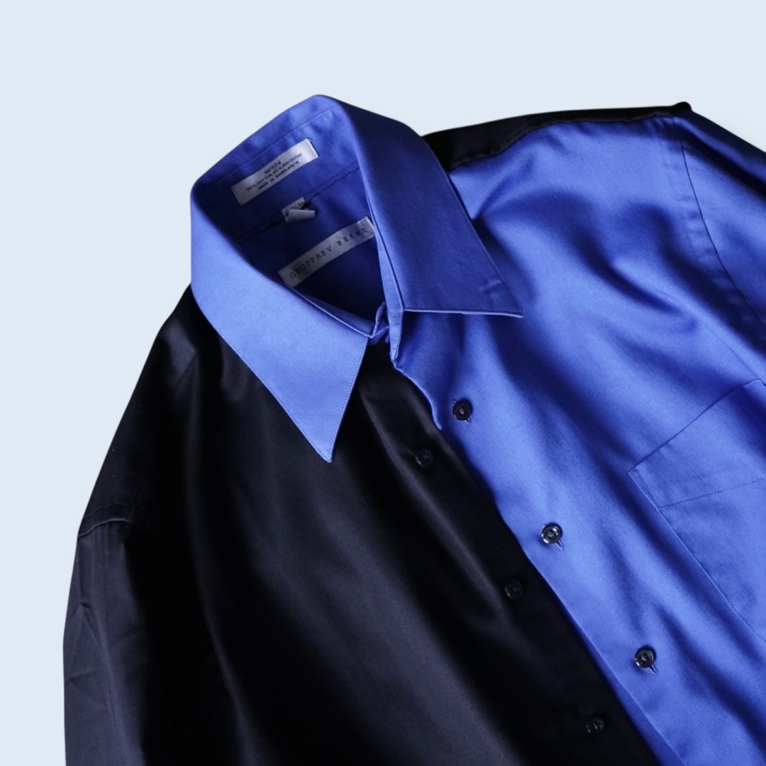 【DOCKING REMAKE】asymmetry black × blue deformed shirt