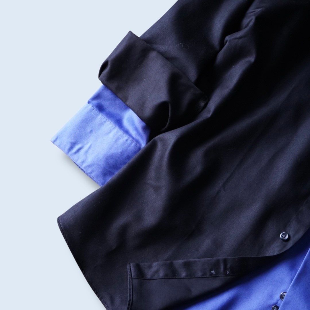 【DOCKING REMAKE】asymmetry black × blue deformed shirt