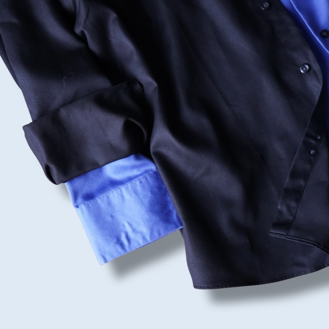 【DOCKING REMAKE】asymmetry black × blue deformed shirt