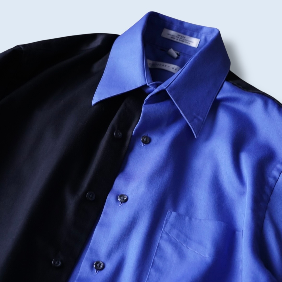 【DOCKING REMAKE】asymmetry black × blue deformed shirt