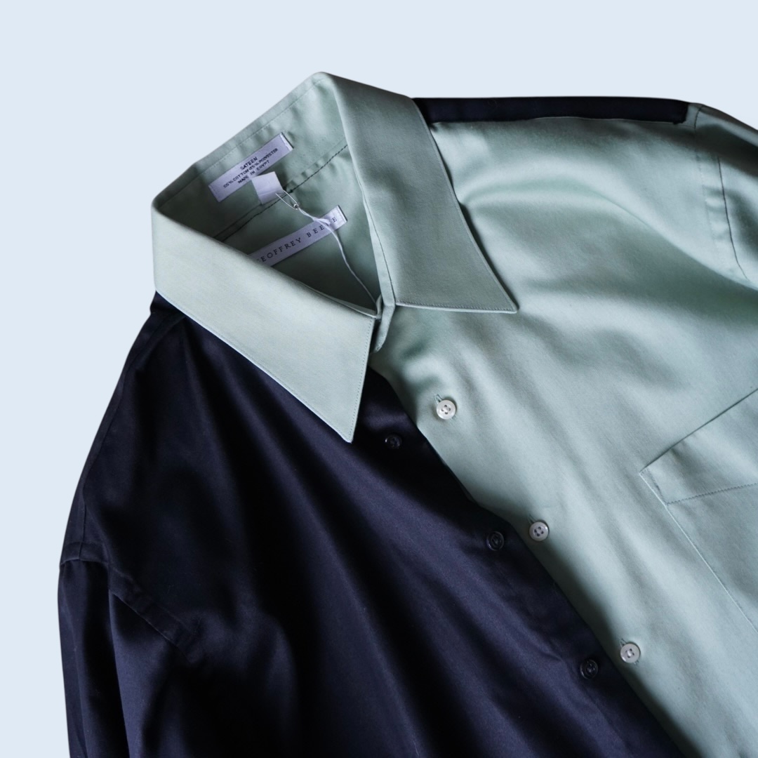 【DOCKING REMAKE】asymmetry black × pistàcchio deformed shirt