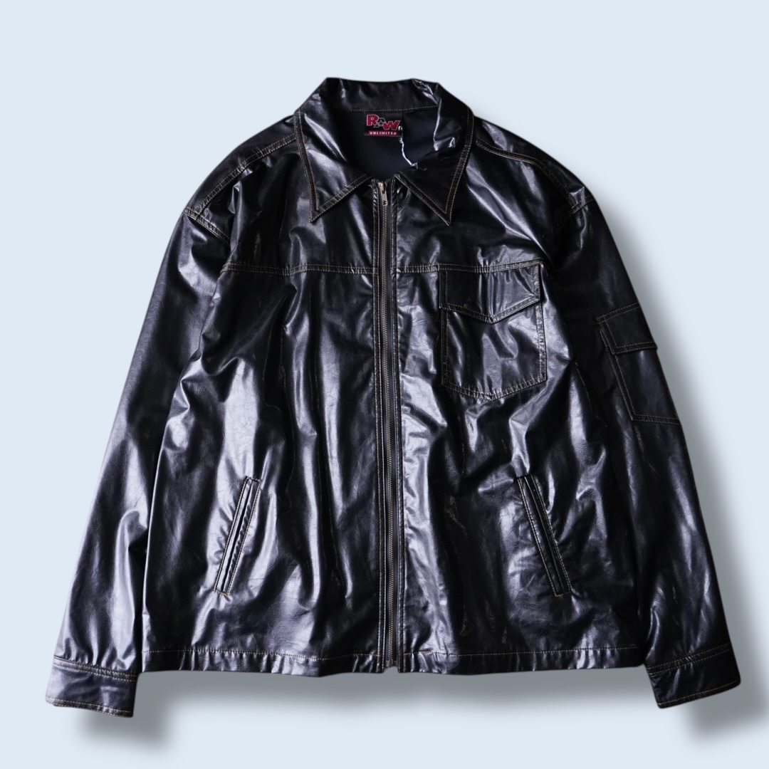 glossy enamel yellow stitch shirt jacket