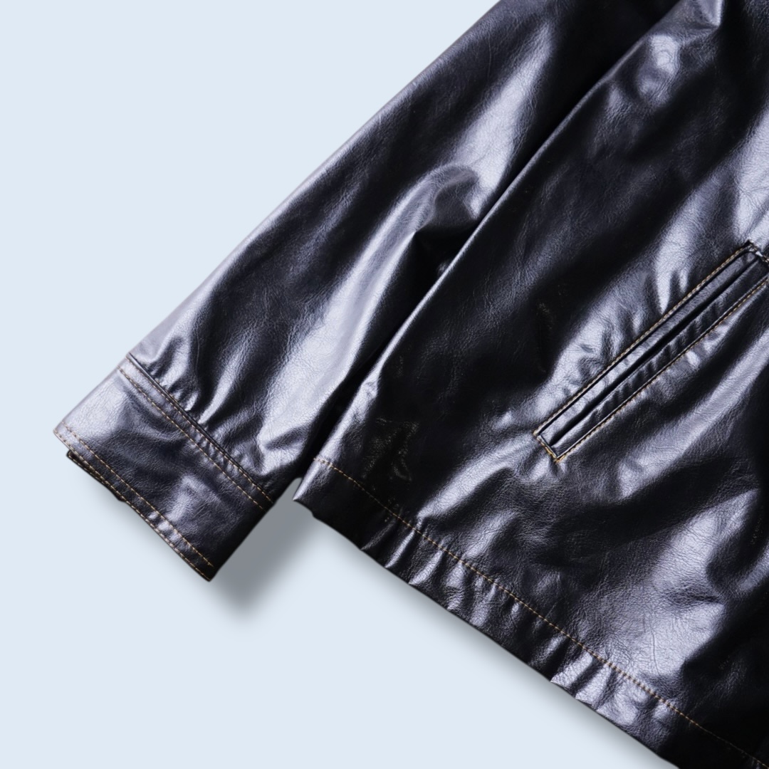 glossy enamel yellow stitch shirt jacket