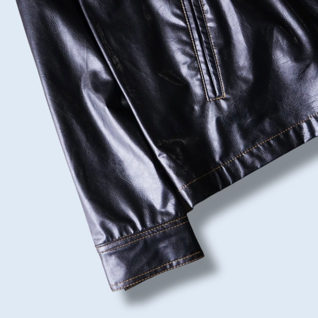 glossy enamel yellow stitch shirt jacket