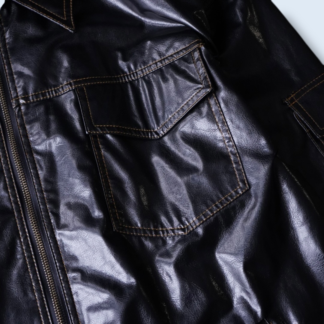 glossy enamel yellow stitch shirt jacket