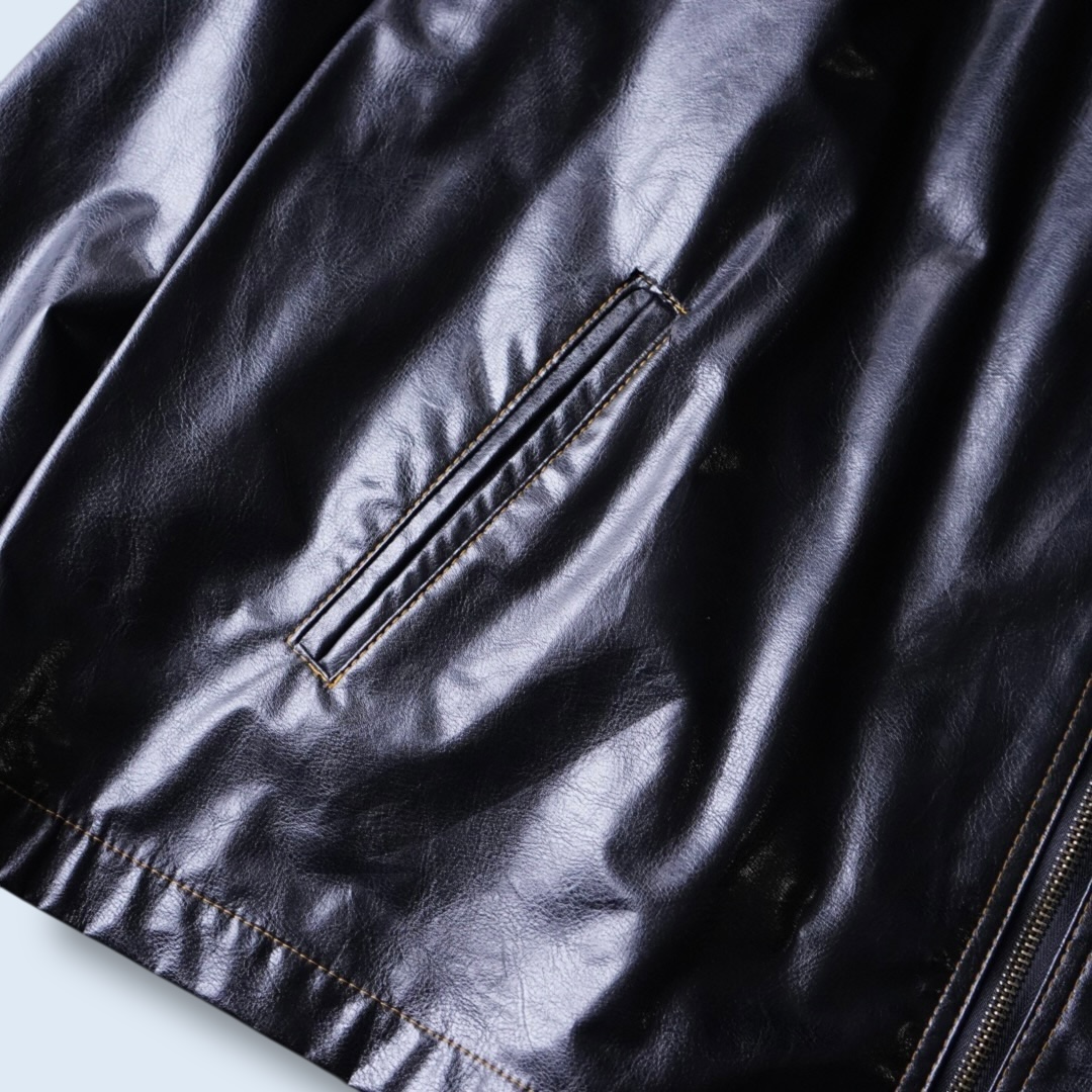 glossy enamel yellow stitch shirt jacket