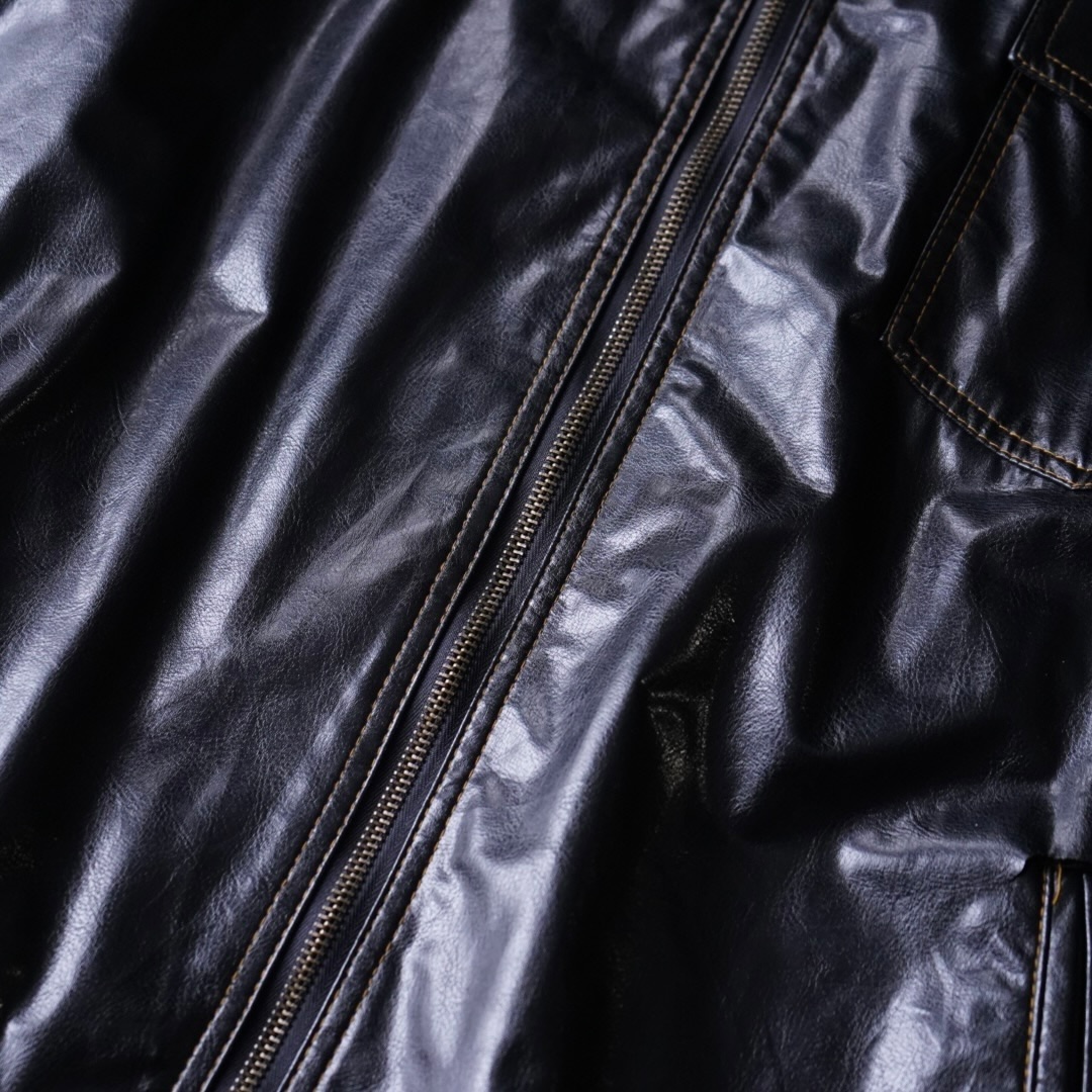 glossy enamel yellow stitch shirt jacket