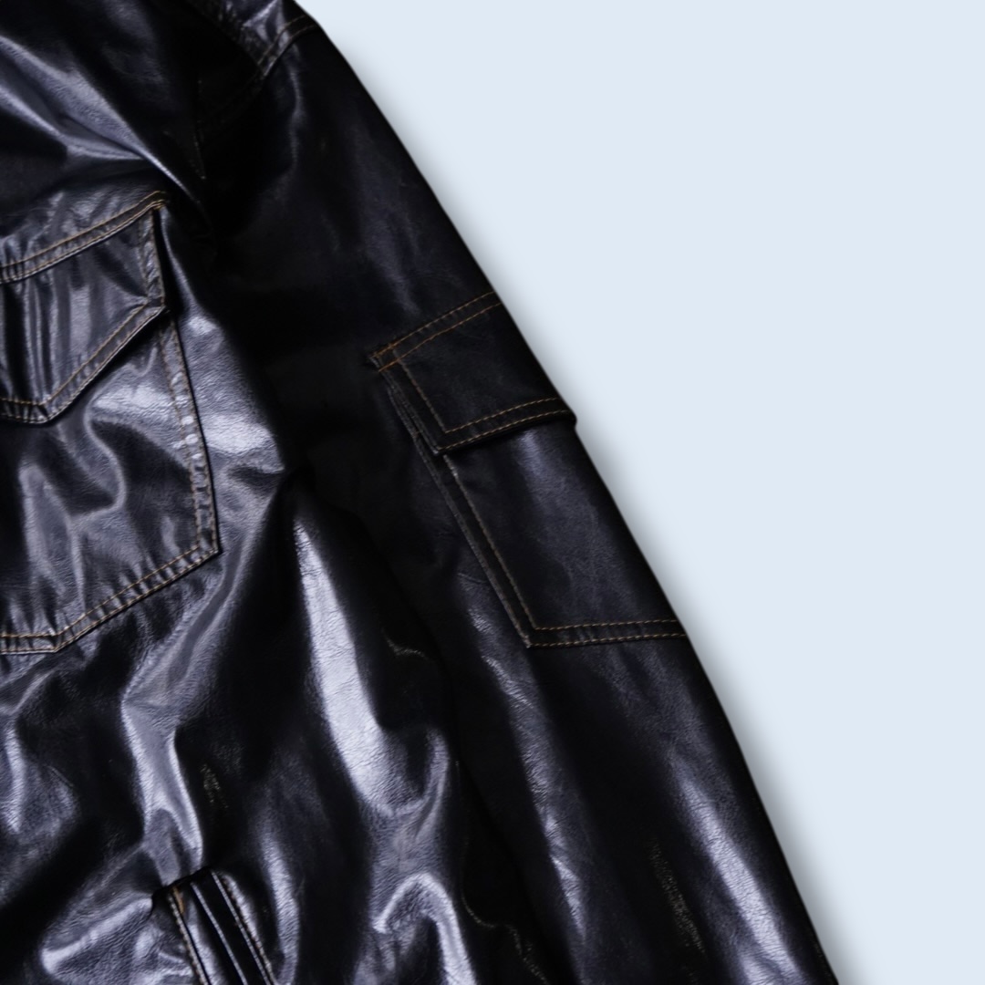 glossy enamel yellow stitch shirt jacket