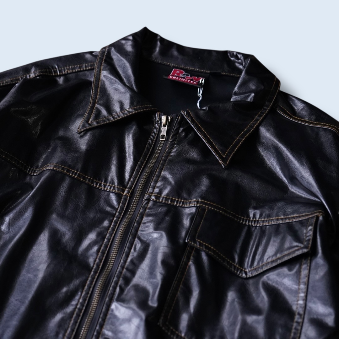 glossy enamel yellow stitch shirt jacket