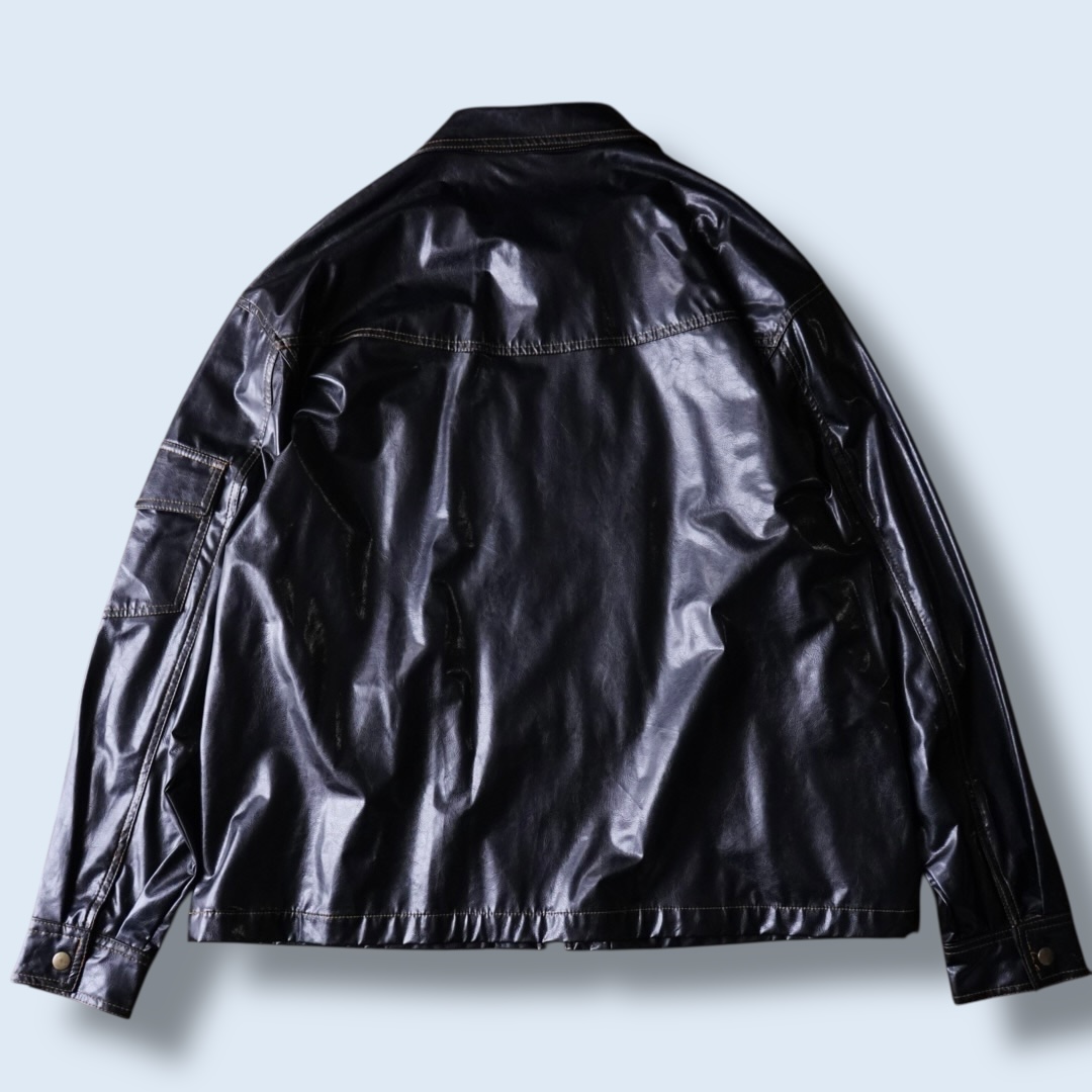 glossy enamel yellow stitch shirt jacket