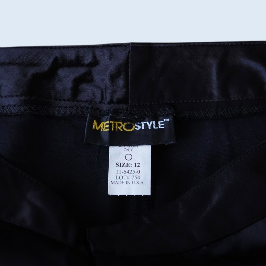 ribbon hem glossy black satin cargo pants